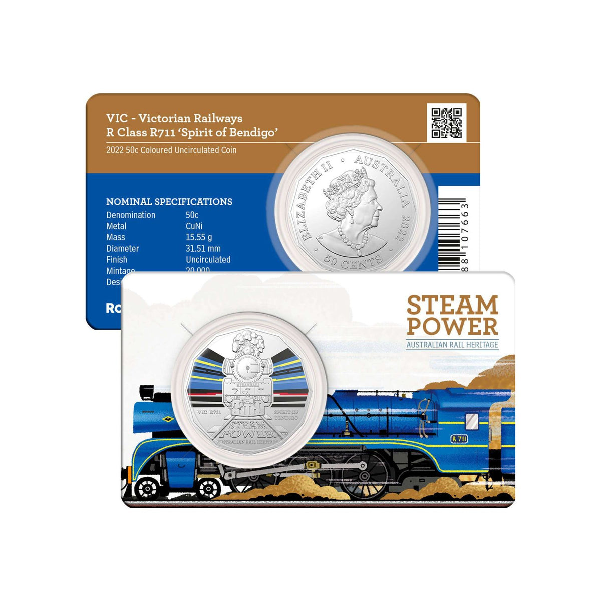 2022 50c Australian Train Heritage Steam Power Set of Uncirculated Coins in RAM Folder