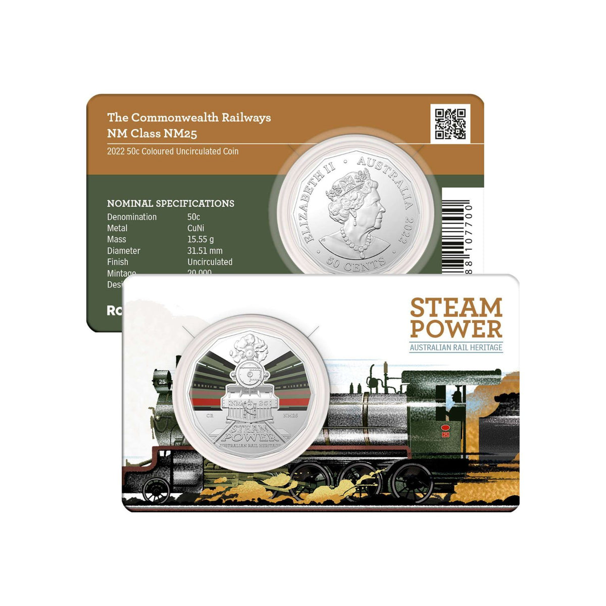 2022 50c Australian Train Heritage Steam Power Set of Uncirculated Coins in RAM Folder