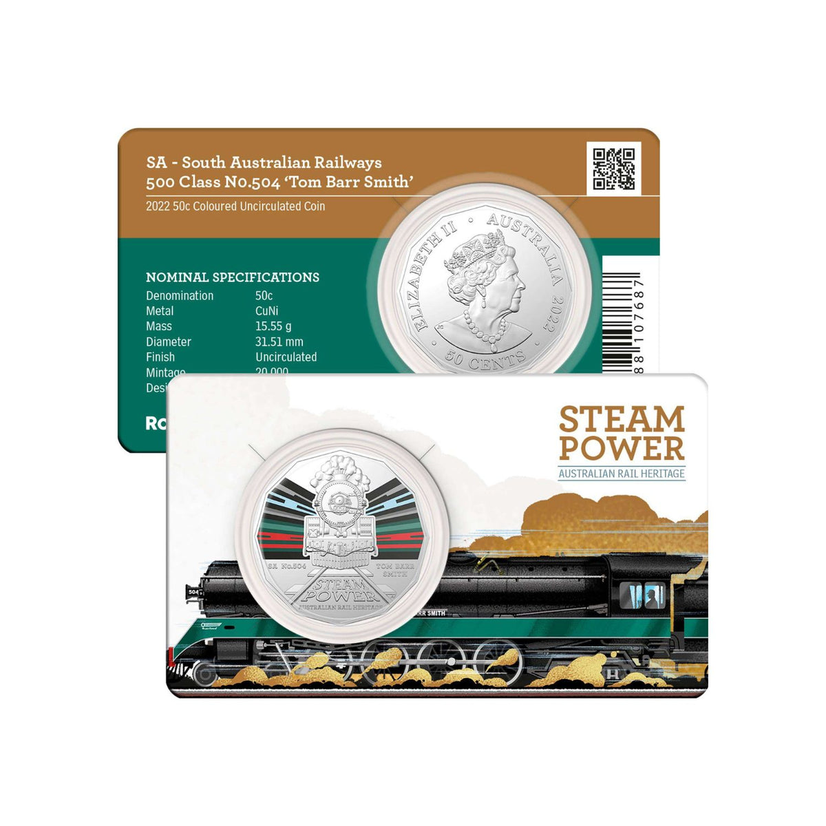2022 50c Australian Train Heritage Steam Power Set of Uncirculated Coins in RAM Folder