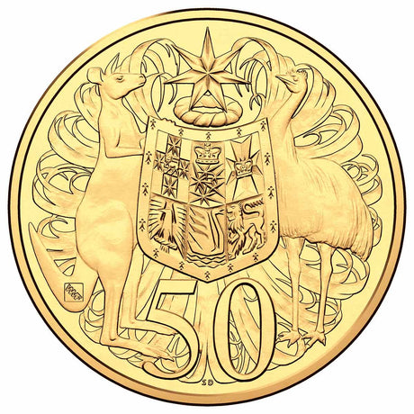 2016 50c 50th Anniversary of Decimal Currently Special Release Berlin World Money Fair Gold Plated Silver Uncirculated Coin
