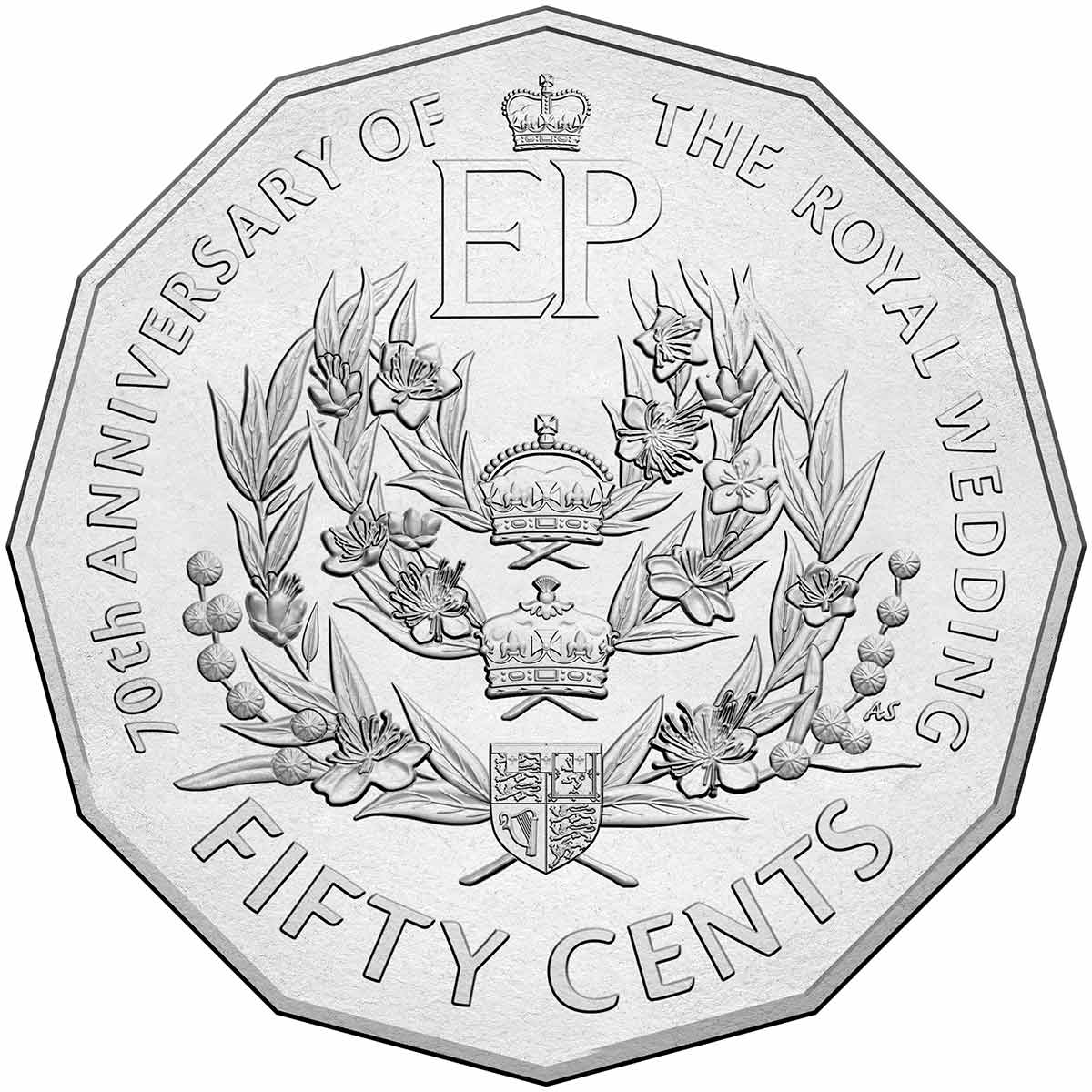 2017 50c Royal 70th Wedding Anniversary Unc Coin
