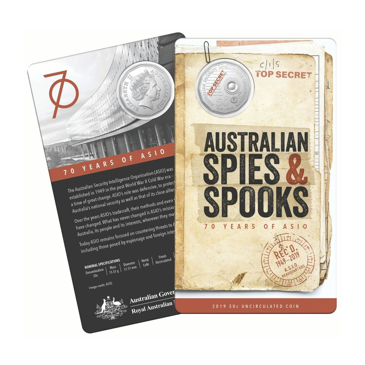 2019 50c Australian Spies & Spooks 70 Years of ASIO Unc Coin