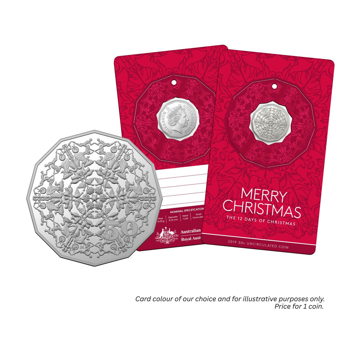 2019 50c Merry Christmas 12 Days of Christmas Unc Coin