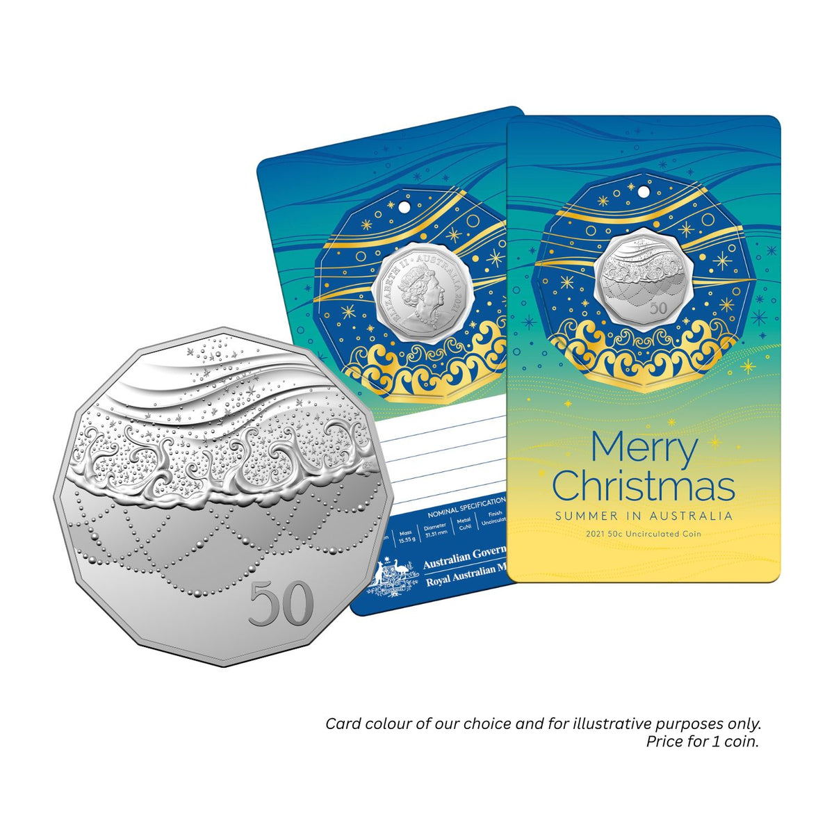 2021 50c Merry Christmas Summer in Australia Unc Coin