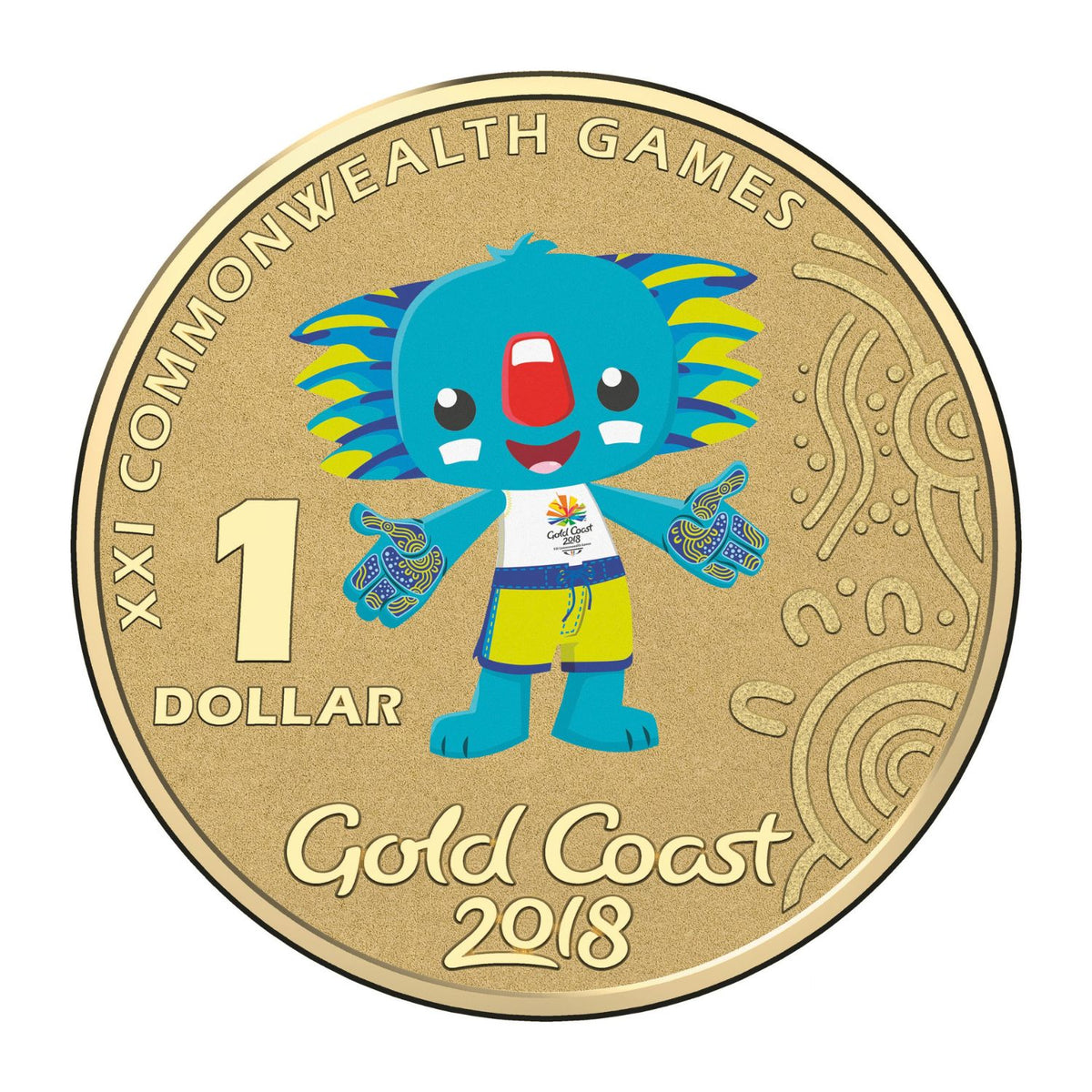 2018 $1 Borobi Gold Coast 2018 XXI Commonwealth Games Coloured Unc Coin in RAM Card