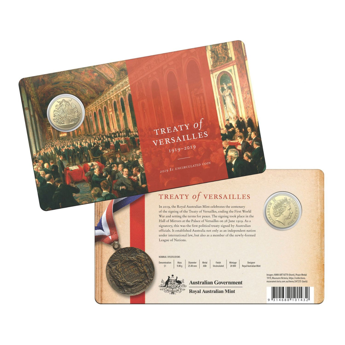 2019 $1 Treaty of Versailles 1919-2019