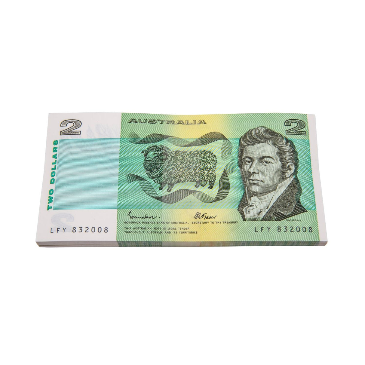 Australia 1985 $2 R89 Johnston/Fraser Uncirculated 100-Note Reserve Bank Bundle