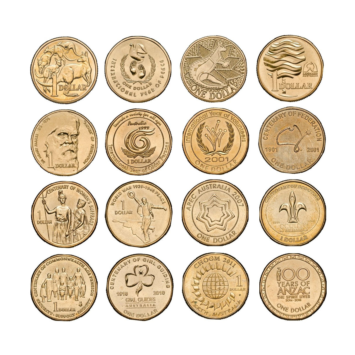 Australia 1986-2014 $1 Commemorative Aluminium-Bronze about Uncirculated-Uncirculated 16-Coin Set