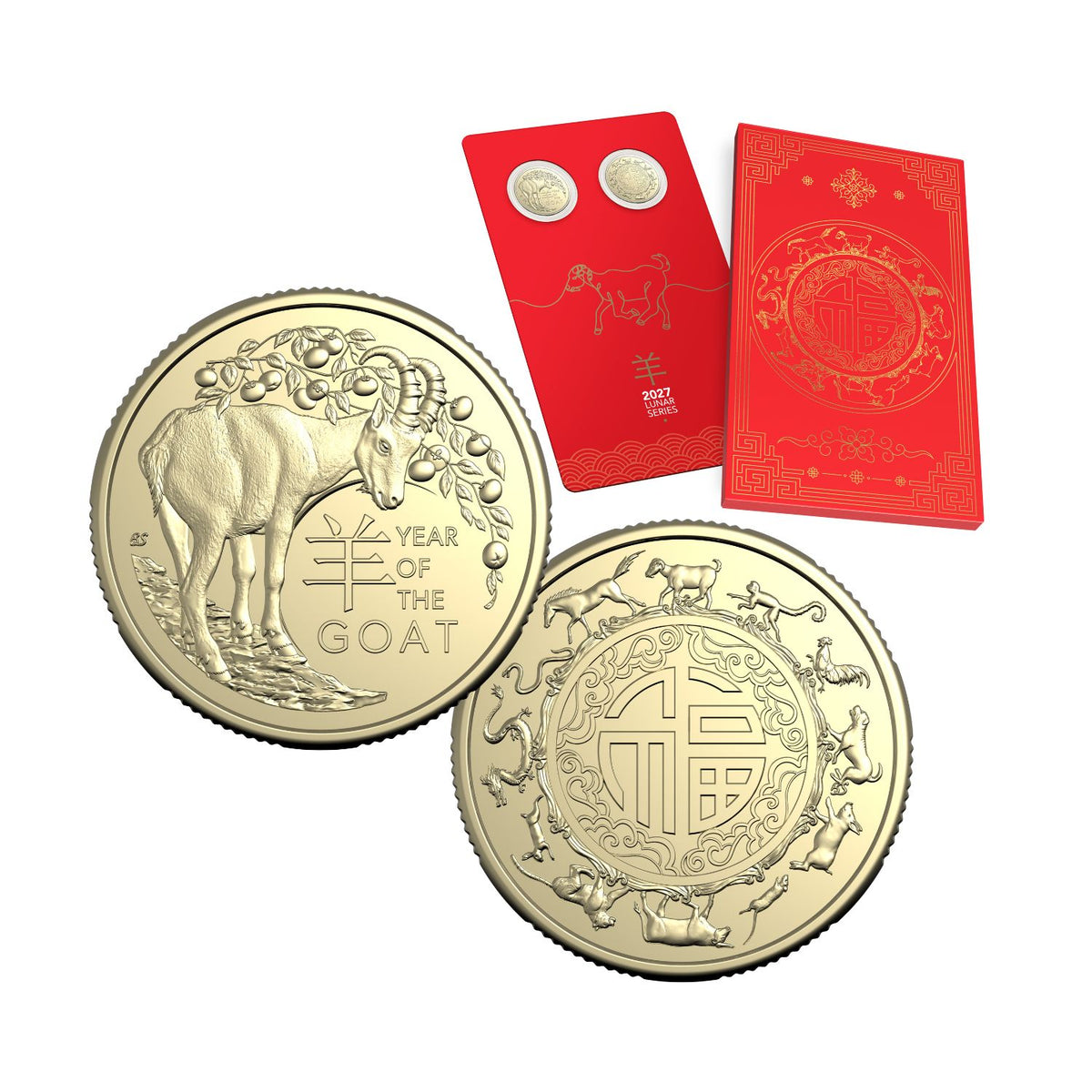Australia Lunar Year of the Goat 2027 $1 Aluminium-Bronze Uncirculated 2-Coin Set