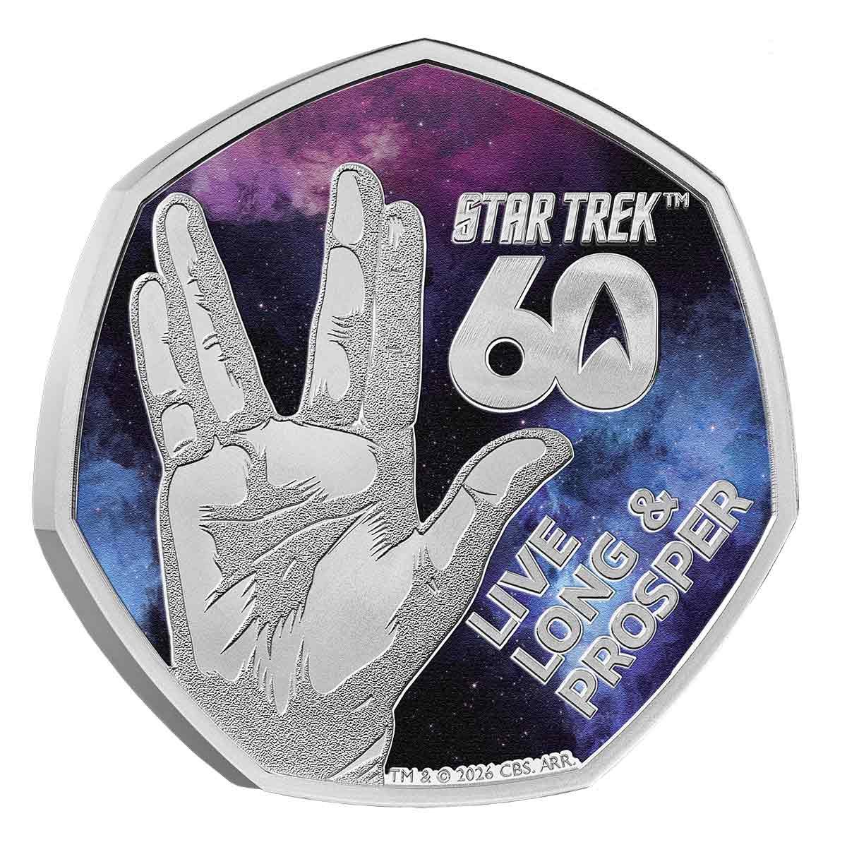 Great Britain Star Trek 60th Anniversary 2026 50p Live Long & Prosper Colour Silver Proof Coin