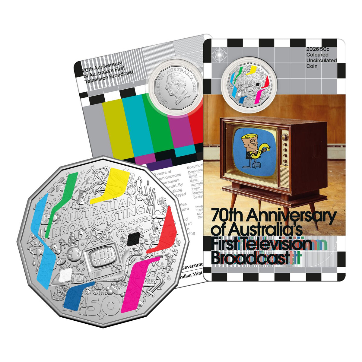 Australia Television 70th Anniversary 2026 50c Colour Cupro-Nickel Uncirculated Coin