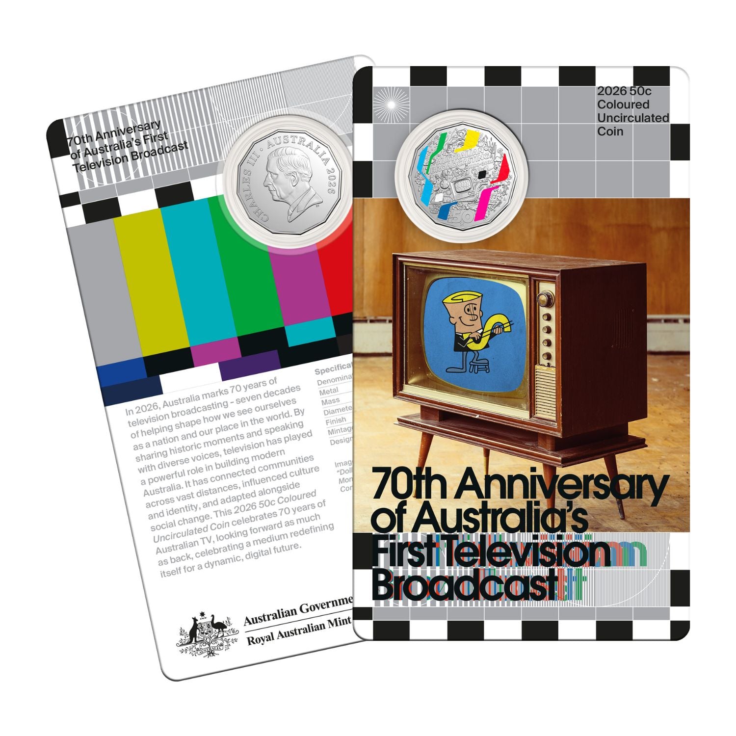 1975年 American Numismatic Association Australia Television 70th Anniversary 2026 50c Colour Cupro-Nickel