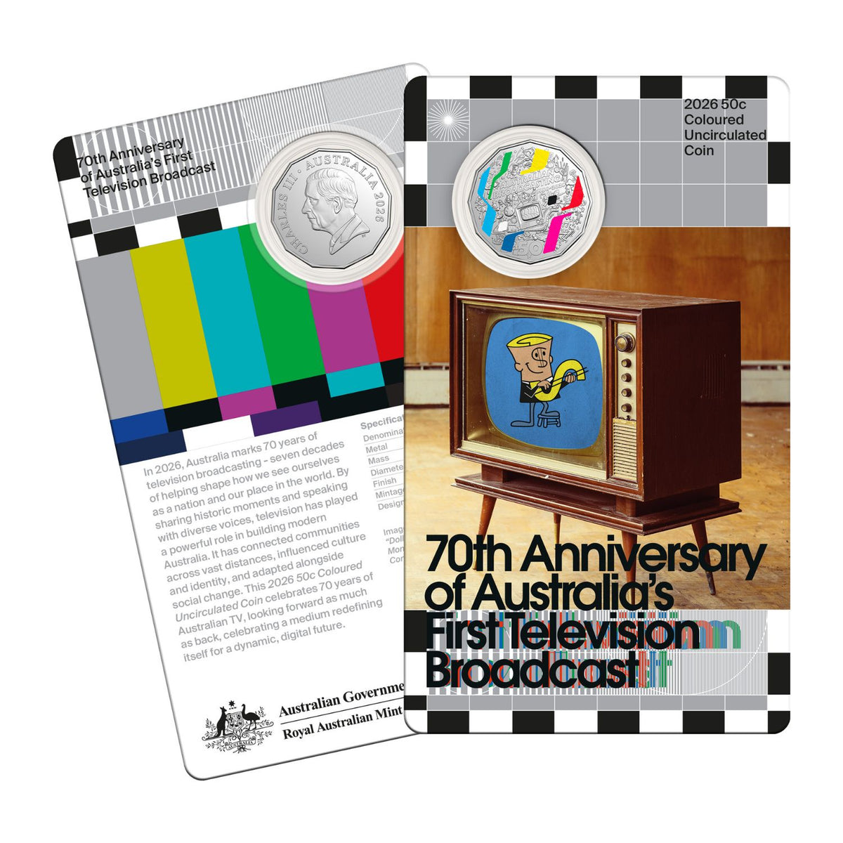 Australia Television 70th Anniversary 2026 50c Colour Cupro-Nickel Uncirculated Coin