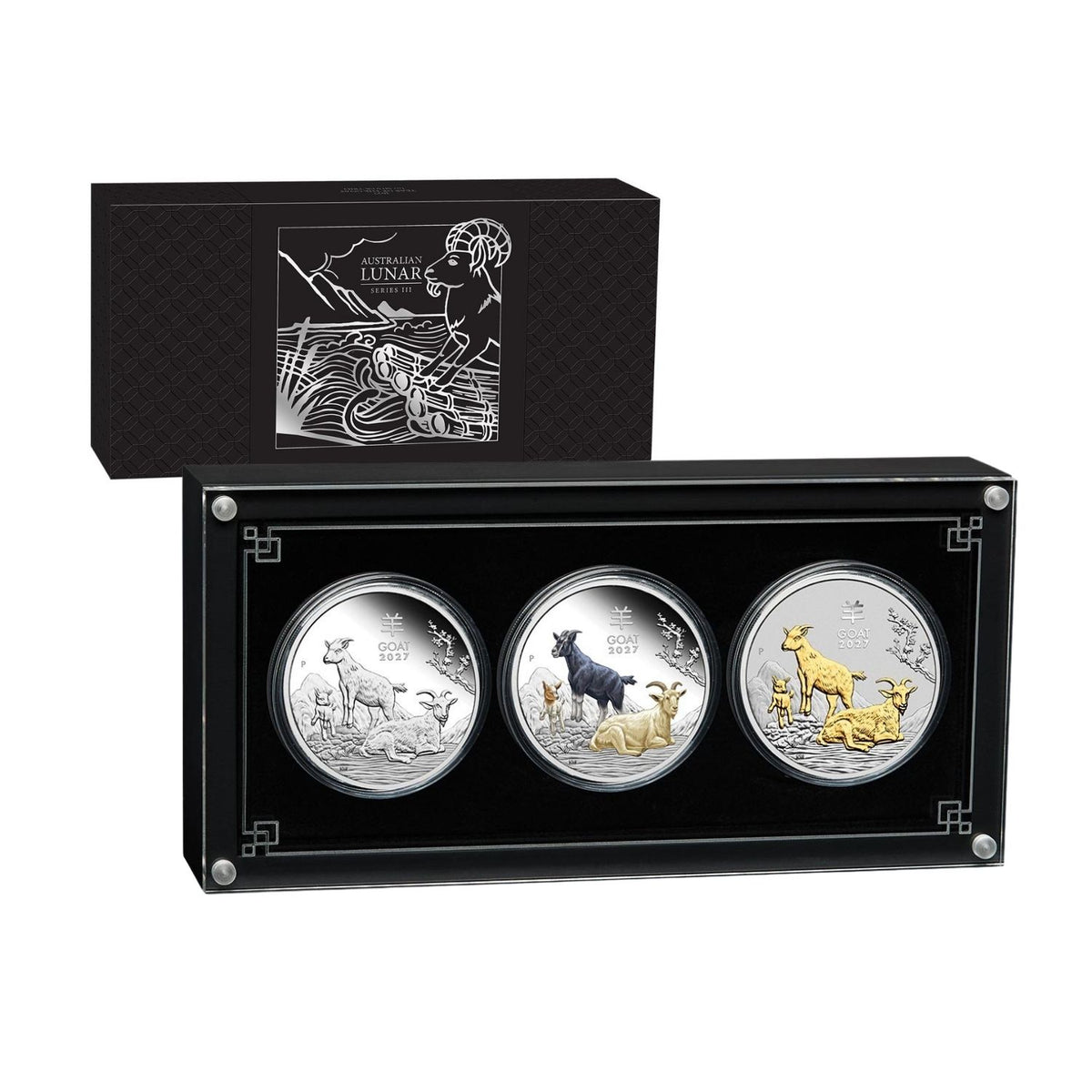 Australia Lunar Year of the Goat 2027 $1 1oz Silver 3-Coin Set