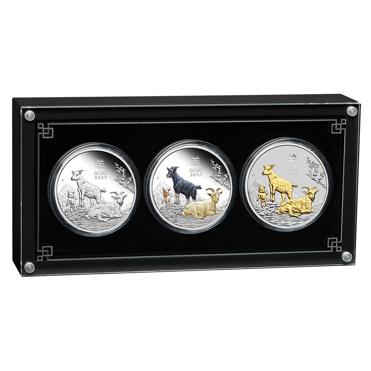 Australia Lunar Year of the Goat 2027 $1 1oz Silver 3-Coin Set