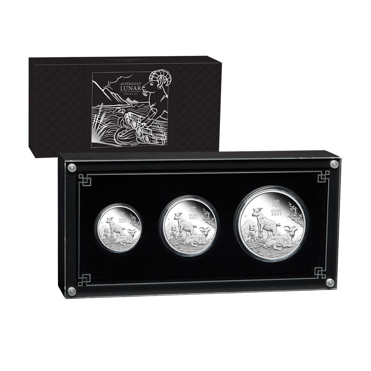 Australia Lunar Year of the Goat 2027 Silver Proof 3-Coin Set