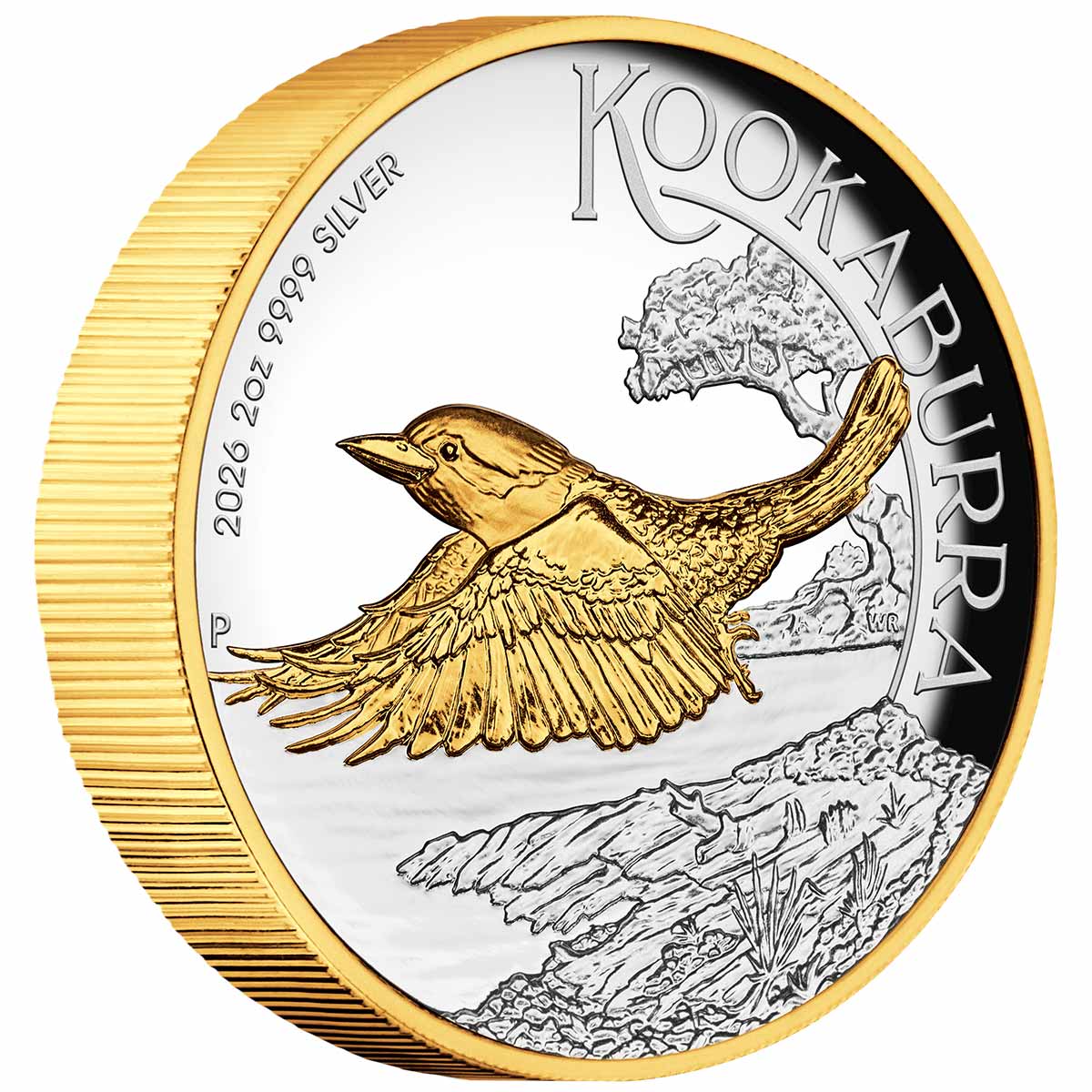 Australia Kookaburra 2026 $1 High Relief Gold-plated 2oz Silver Proof Coin
