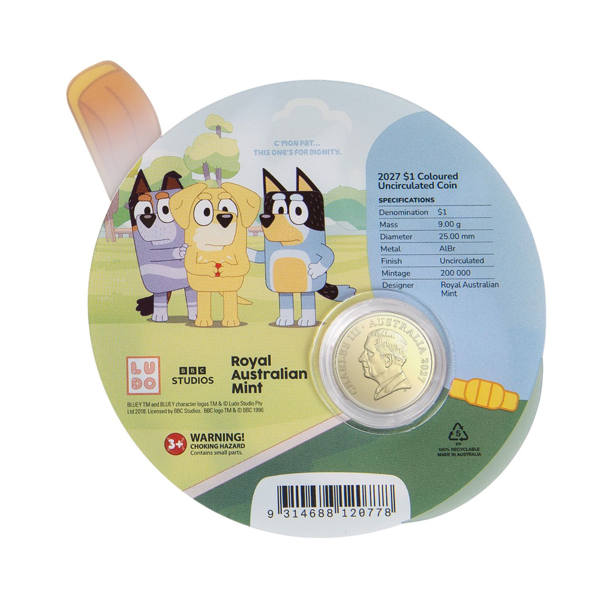 Australia Bluey Cricket 2027 $1 Colour Aluminium-Bronze Uncirculated Coin