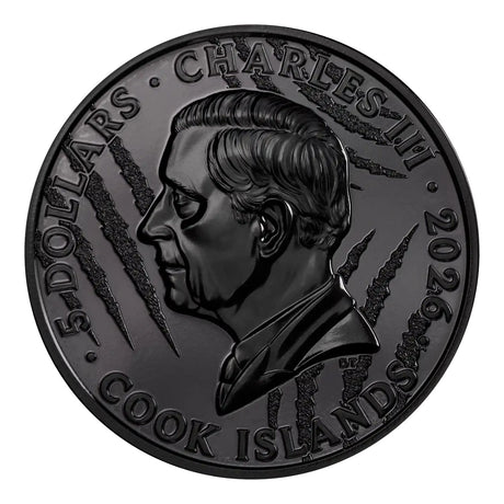 Black & White Lion 2026 $5 Ultra High Relief Obsidian Black 1oz Silver Coin