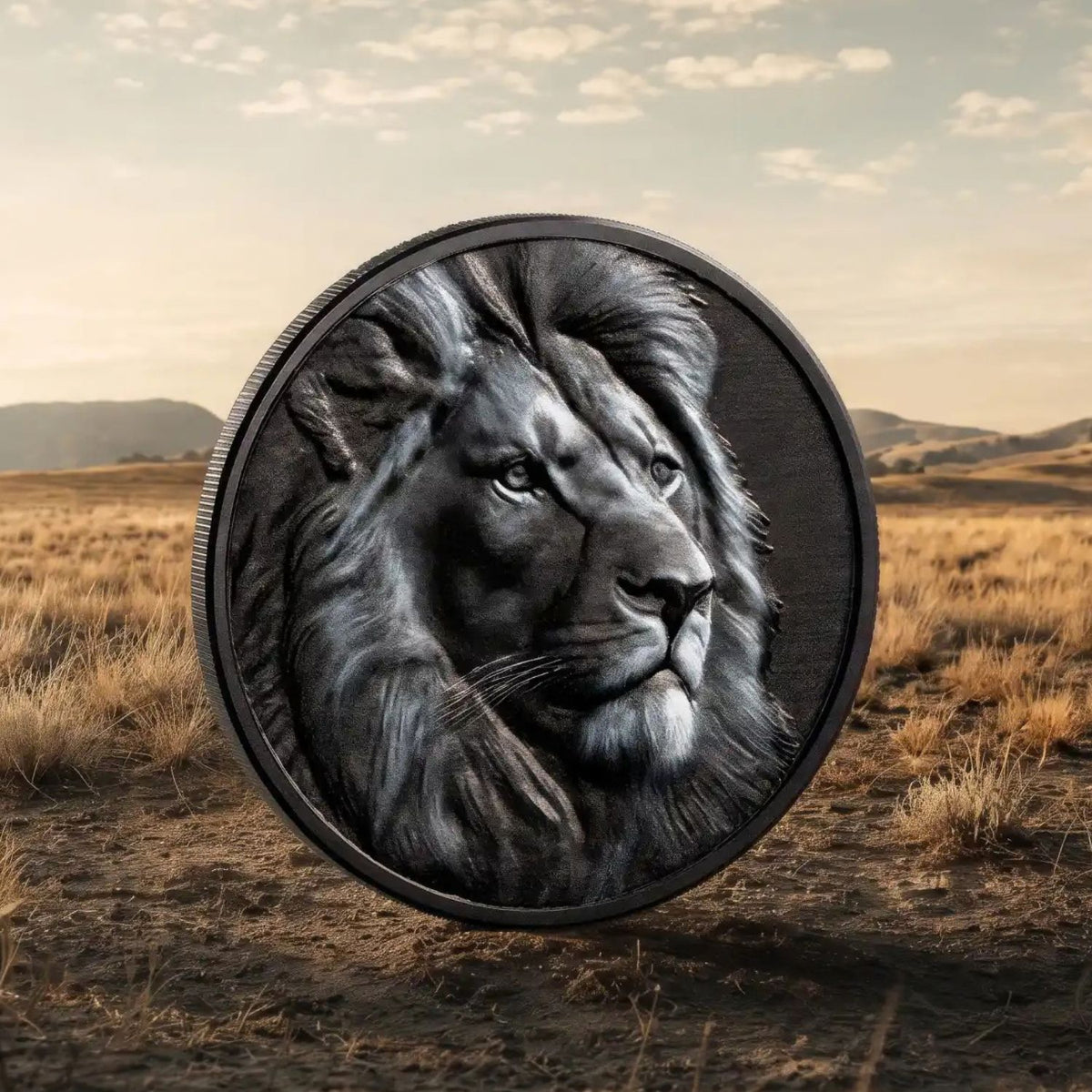 Black & White Lion 2026 $5 Ultra High Relief Obsidian Black 1oz Silver Coin