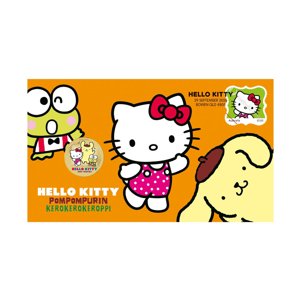 Hello Kitty, Pompompurin & Kerokerokeroppi 2026 $1 Stamp & Coin Cover