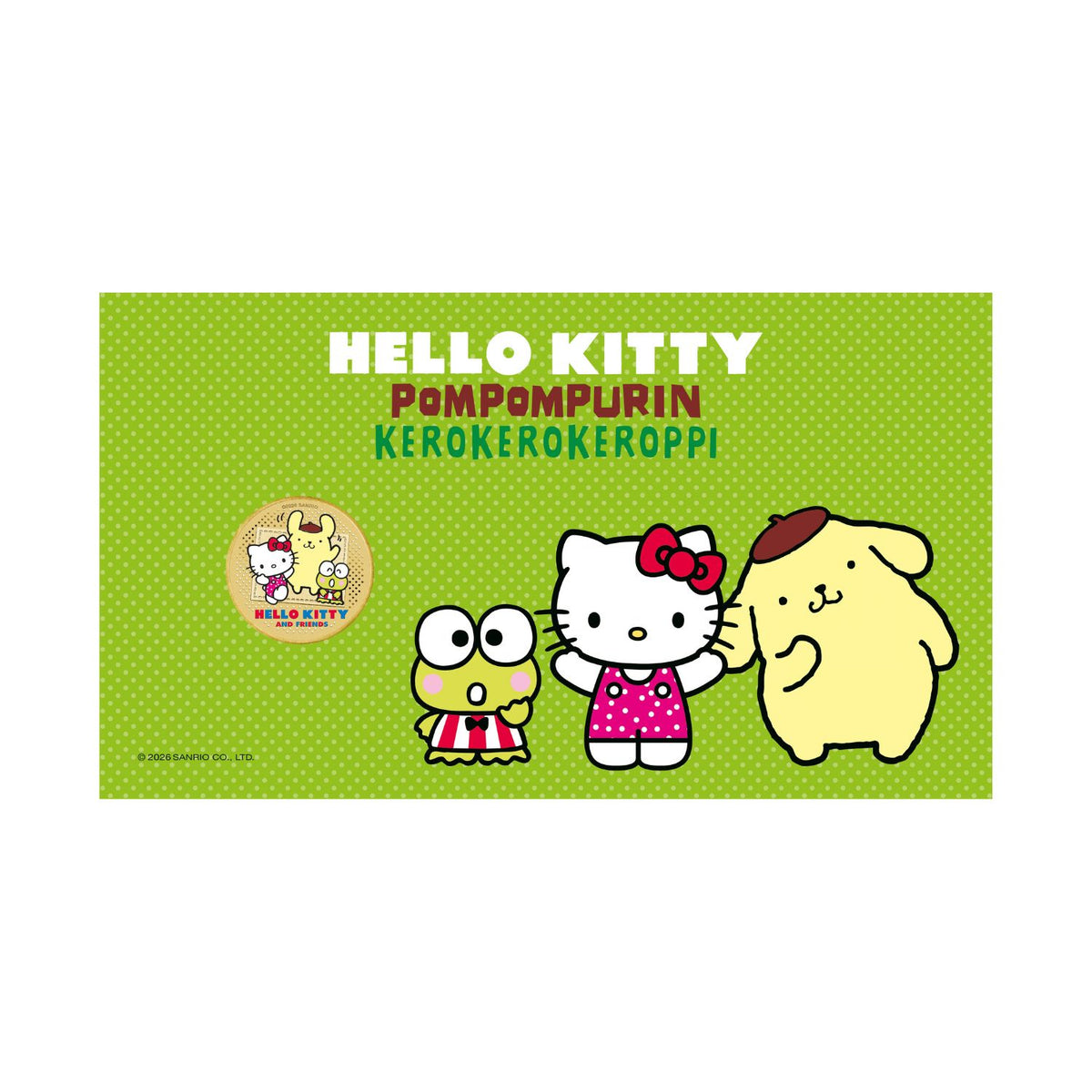 Hello Kitty, Pompompurin & Kerokerokeroppi 2026 $1 Stamp & Coin Cover
