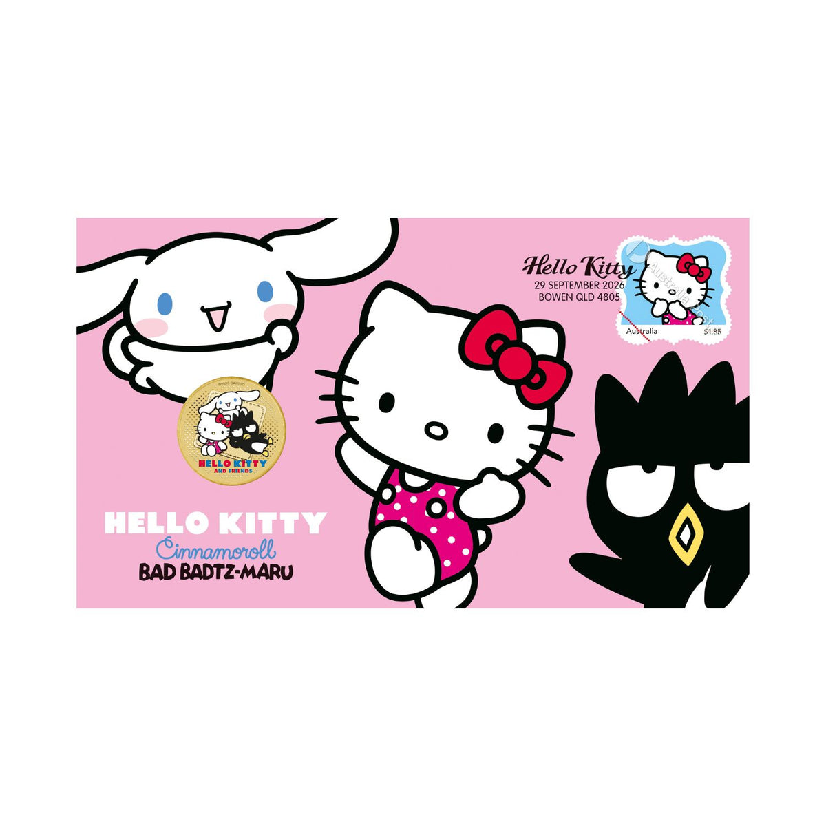 Hello Kitty, Cinnamoroll & Badtz-Maru 2026 $1 Stamp & Coin Cover