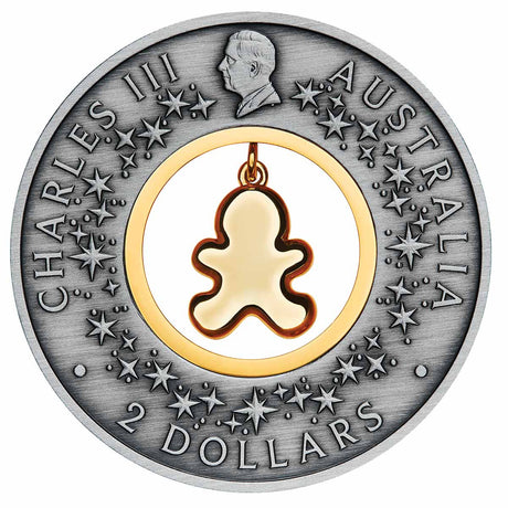 Australia Christmas Gingerbread Man 2026 $2 2oz Silver Antique Coin