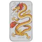 Australia Golden Dragon 2026 $1 Colour 1oz Silver Uncirculated Rectangular Coin