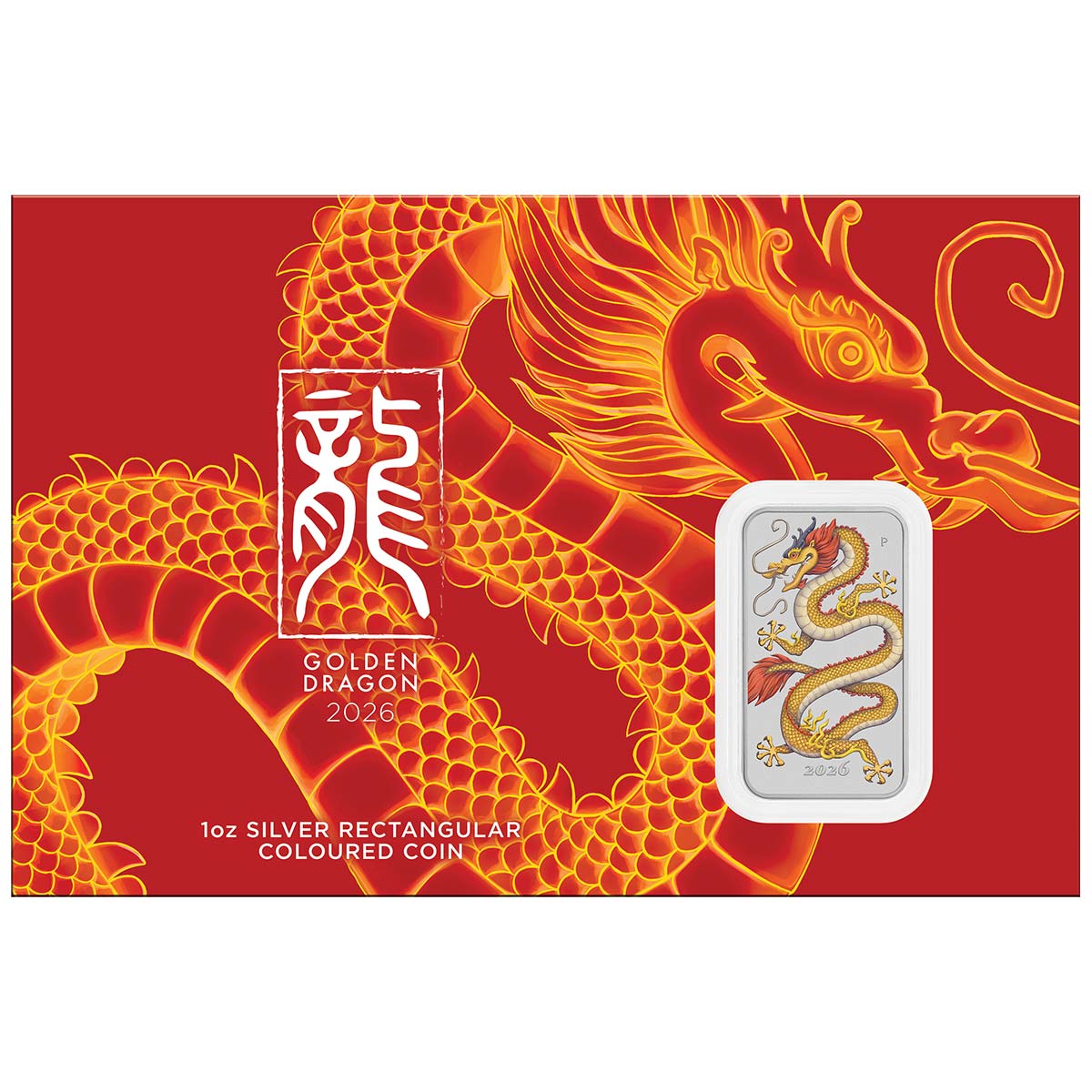 Australia Golden Dragon 2026 $1 Colour 1oz Silver Uncirculated Rectangular Coin