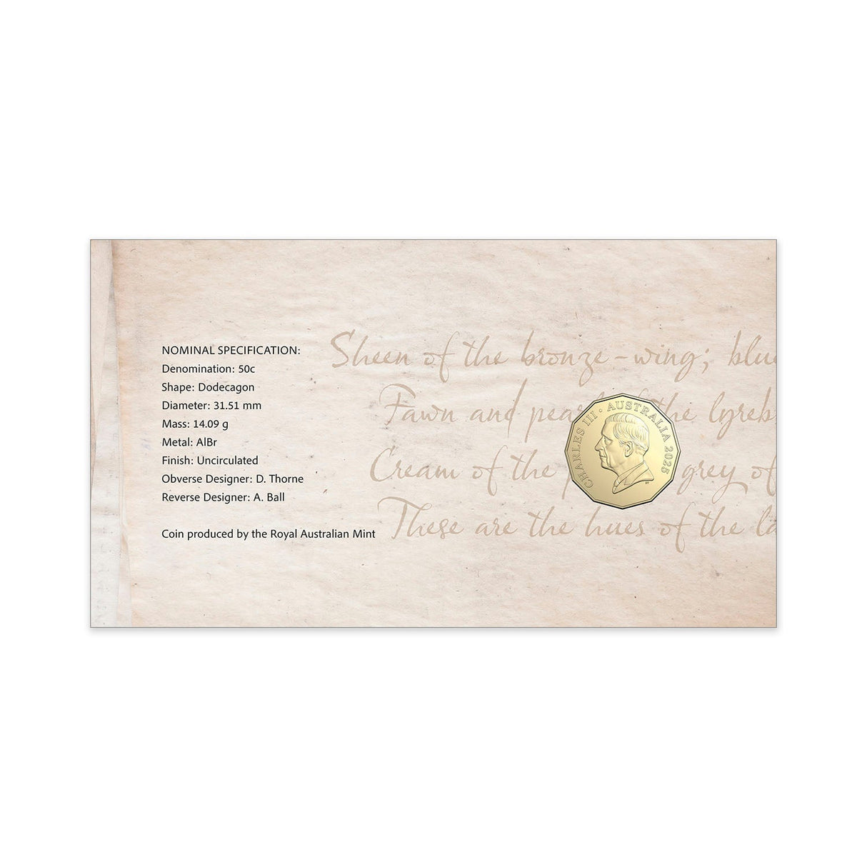 Australia Dorothea Mackellar - The Colours of Light 2025 50c Stamp & Coin Cover