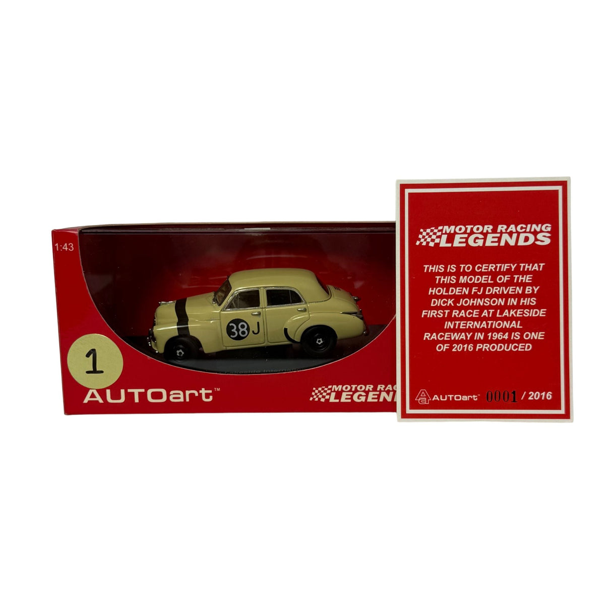 Certificate #1 - HOLDEN FJ LAKESIDE 1964 #38J DICK JOHNSON  - 1:43 Scale Diecast Model Car