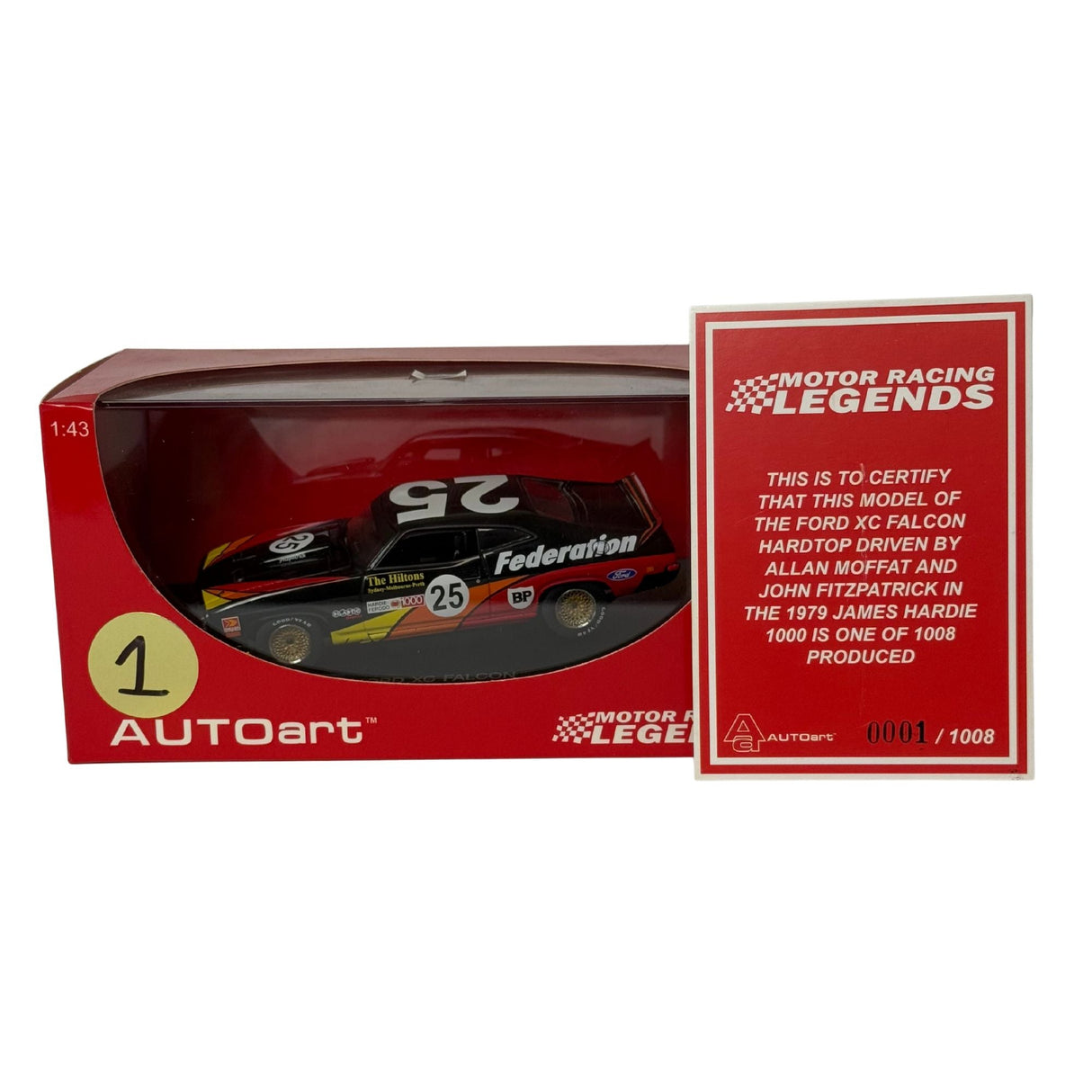 Certificate #1 - FORD XC FALCON 1979 BATHURST #25 MOFFAT/FITZPATRICK - 1:43 Scale Diecast Model Car
