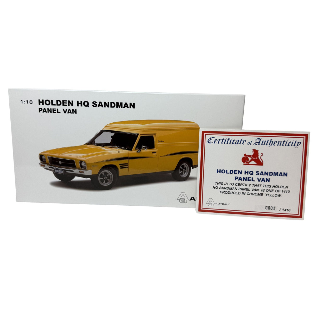 Certificate #1 - HOLDEN HQ SANDMAN PANEL VAN CHROME YELLOW - 1:18 Scale Diecast Model Car