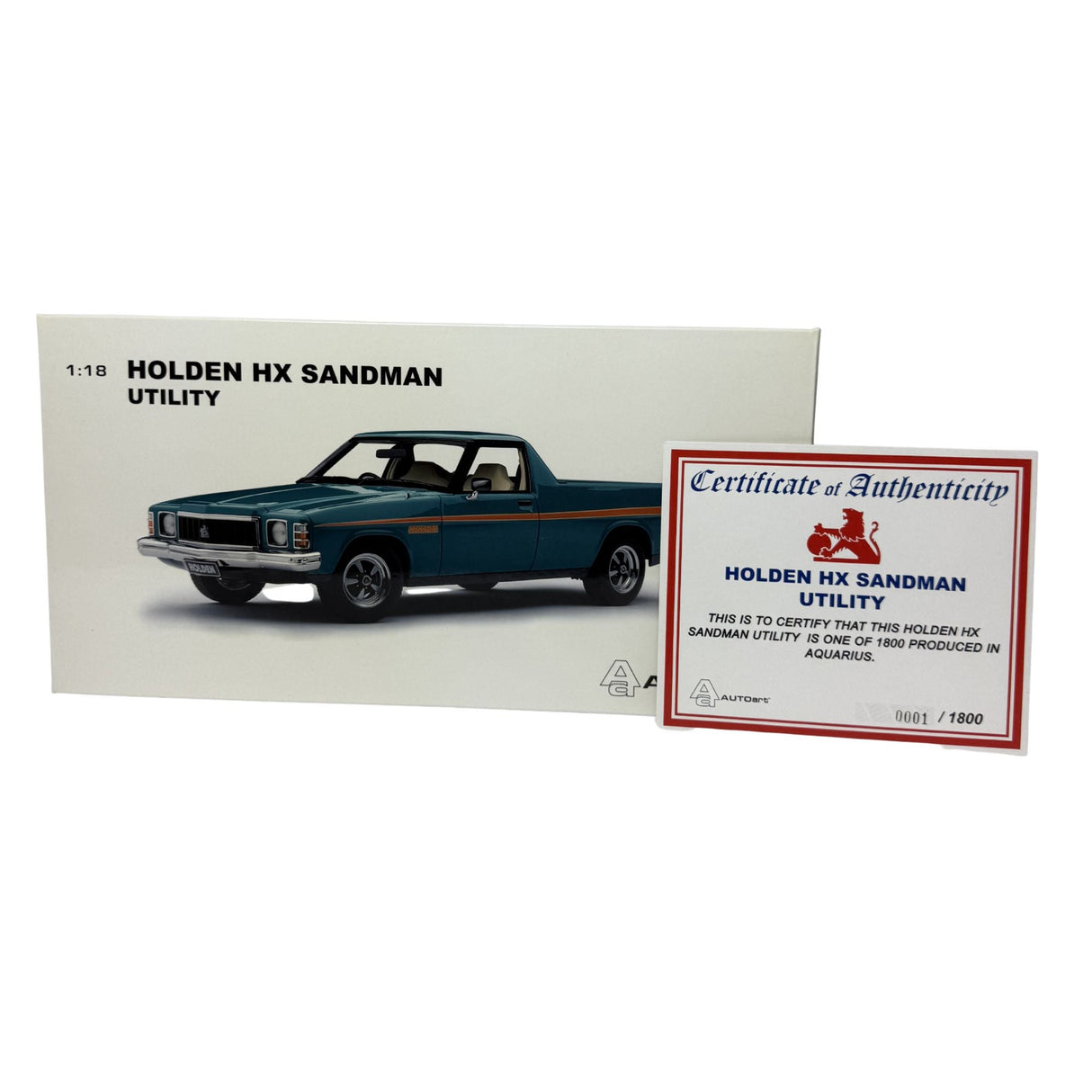 Certificate #1 - HOLDEN HX SANDMAN UTILITY 1976 AQUARIUS - 1:18 Scale Diecast Model Car