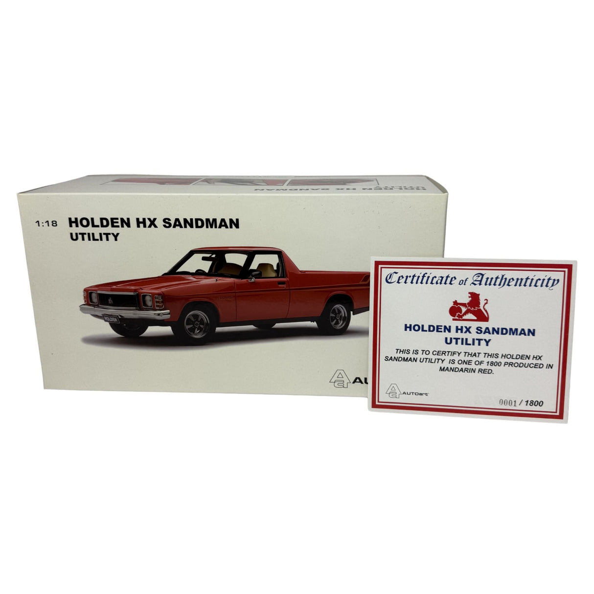 Certificate #1 - HOLDEN SANDMAN HX UTILITY 1976 MANDARIN RED - 1:18 Scale Diecast Model Car