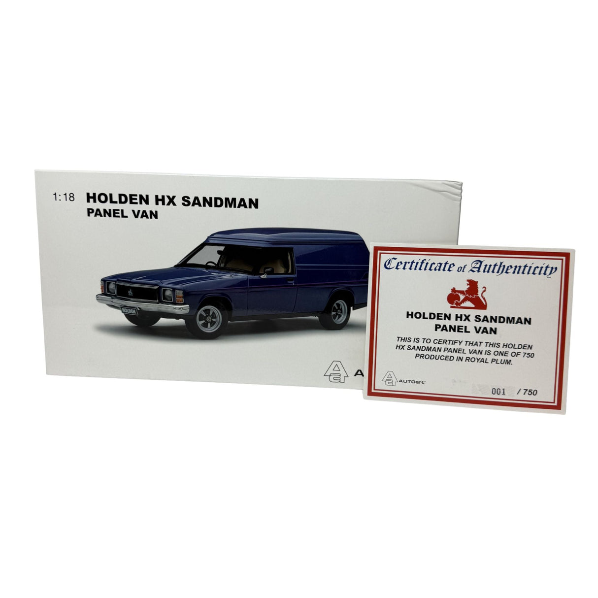 Certificate #1 - HOLDEN SANDMAN HX PANEL VAN  ROYAL PLUM - 1:18 Scale Diecast Model Car
