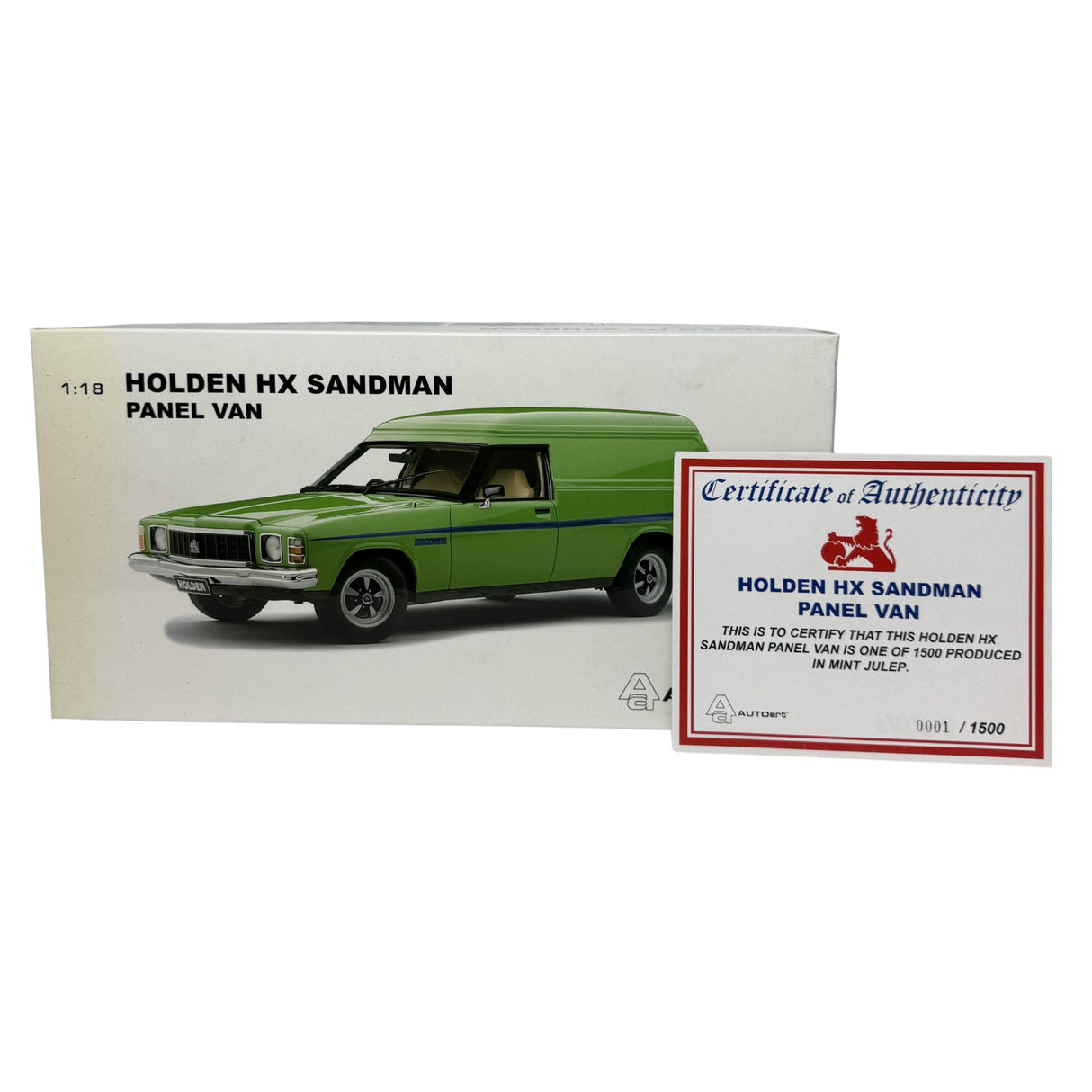 Certificate #1 - HOLDEN SANDMAN HX PANEL VAN 1976 MINT JULEP - 1:18 Scale Diecast Model Car