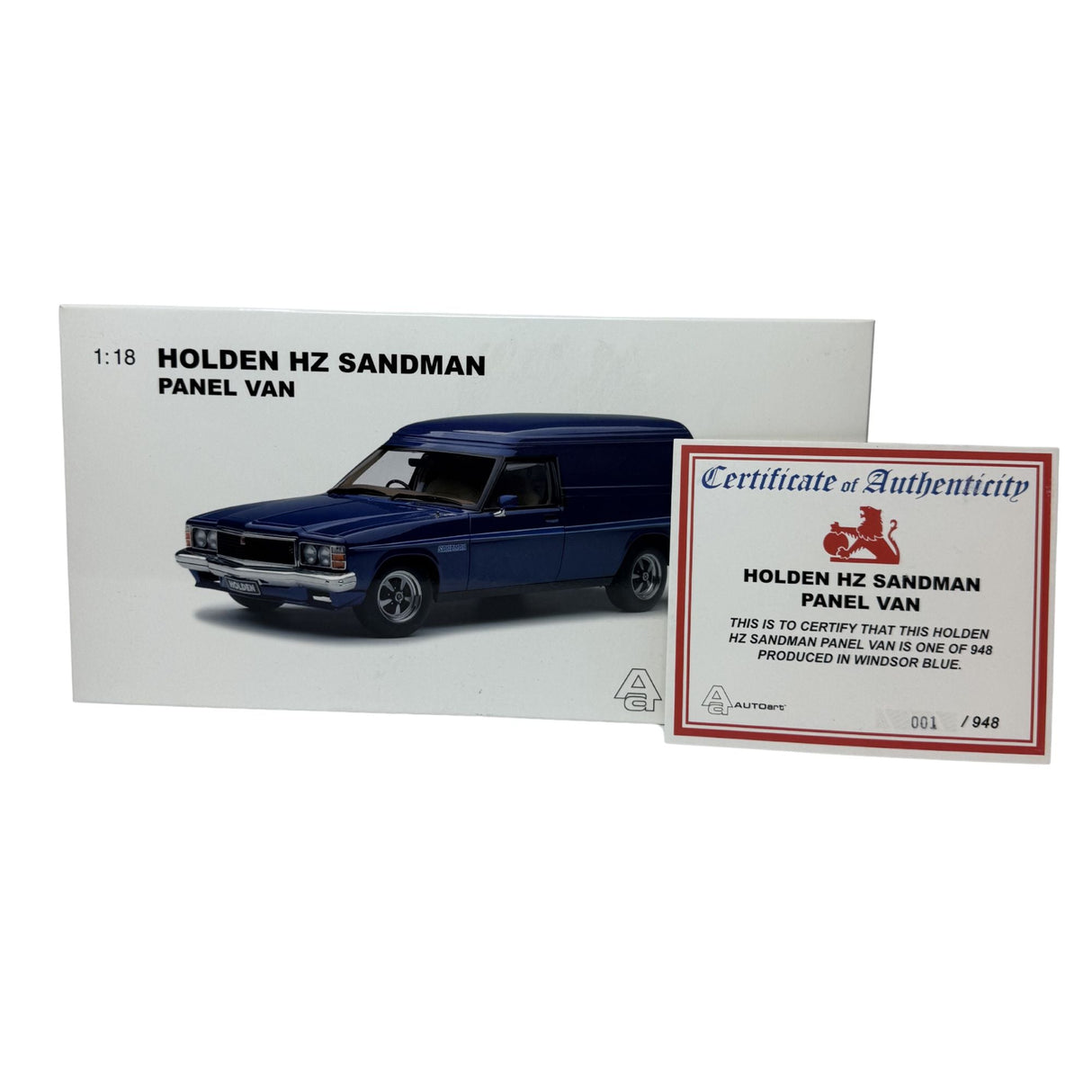 Certificate #1 - HOLDEN SANDMAN HZ PANEL VAN WINDSOR BLUE - 1:18 Scale Diecast Model Car