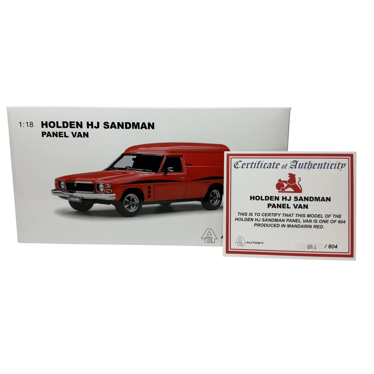 Certificate #1 - HOLDEN SANDMAN HJ PANEL VAN MANDARIN RED - 1:18 Scale Diecast Model Car