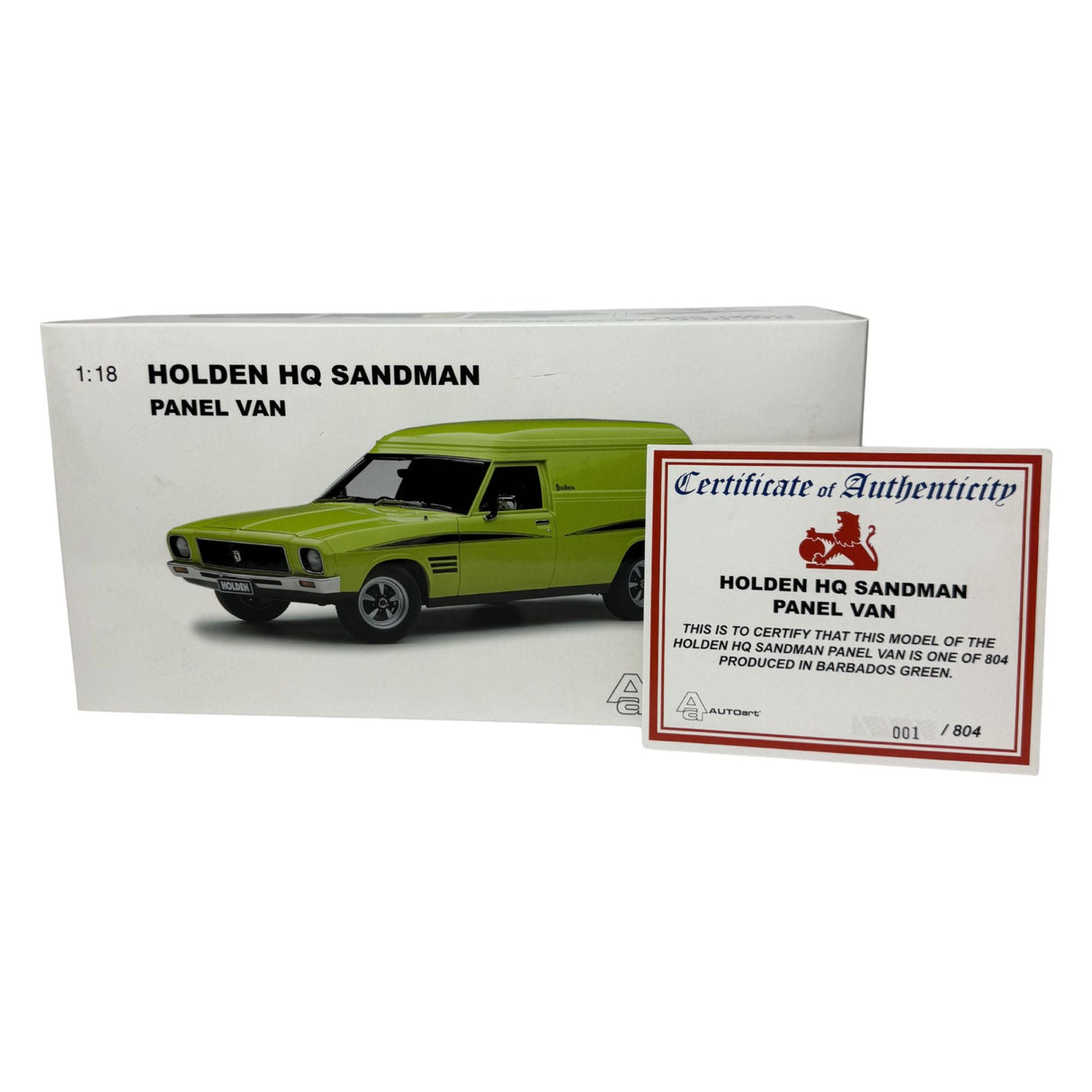 Certificate #1 - HOLDEN SANDMAN HQ PANEL VAN BARBADOS GREEN - 1:18 Scale Diecast Model Car
