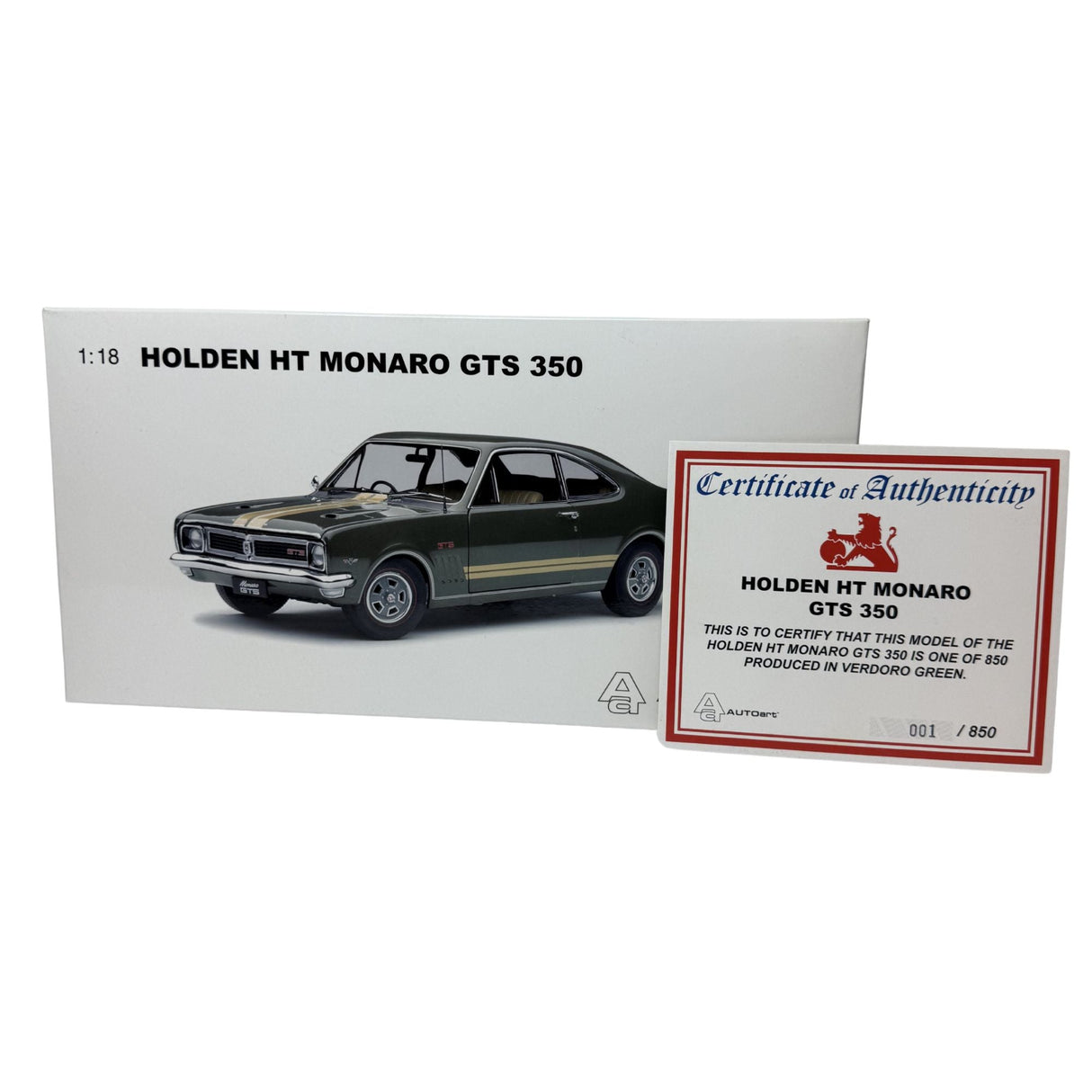 Certificate #1 - HOLDEN HT MONARO GTS 350 VERDORO GREEN - 1:18 Scale Diecast Model Car