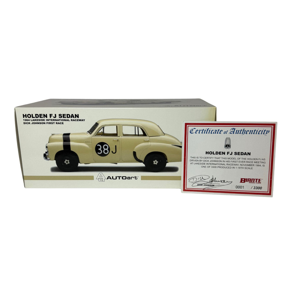 Certificate #1 - HOLDEN FJ LAKESIDE 1964 #38J DICK JOHNSON  - 1:18 Scale Diecast Model Car