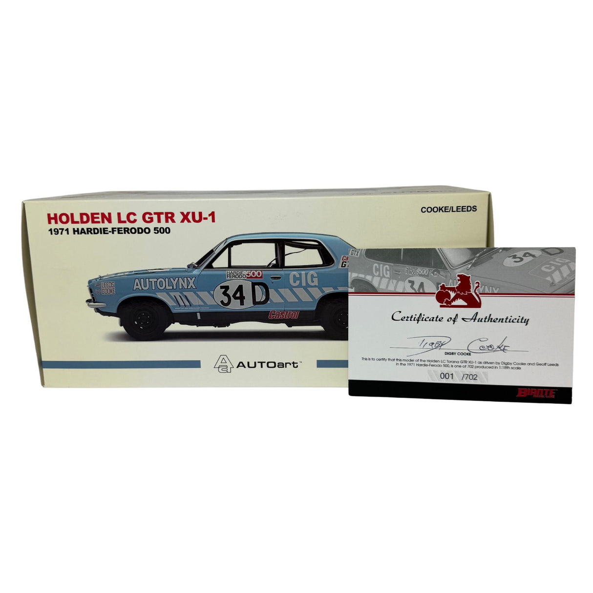 Certificate #1 - HOLDEN TORANA LC GTR XU1 BATHURST 1971 #34D COOKE/LEEDS - 1:18 Scale Diecast Model Car