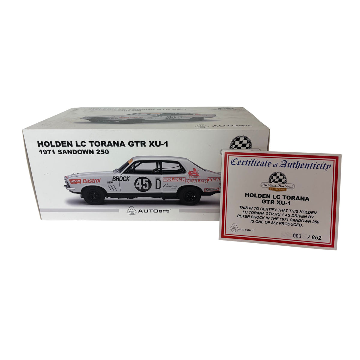 Certificate #1 - Peter Brock 1971 Sandown 250 Holden LC Torana GTR XU-1 - 1:18 Scale Diecast Model Car