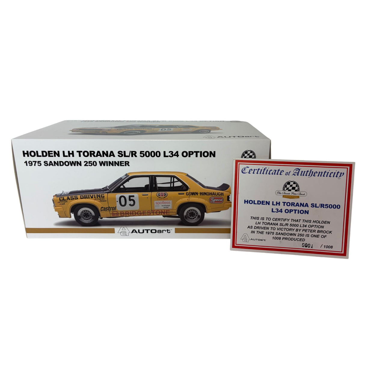 Certificate #1 - HOLDEN TORANA LH SLR 5000 L34 1975 SANDOWN 250 WINNER #05 BROCK/SAMPSON - 1:18 Scale Diecast Model Car