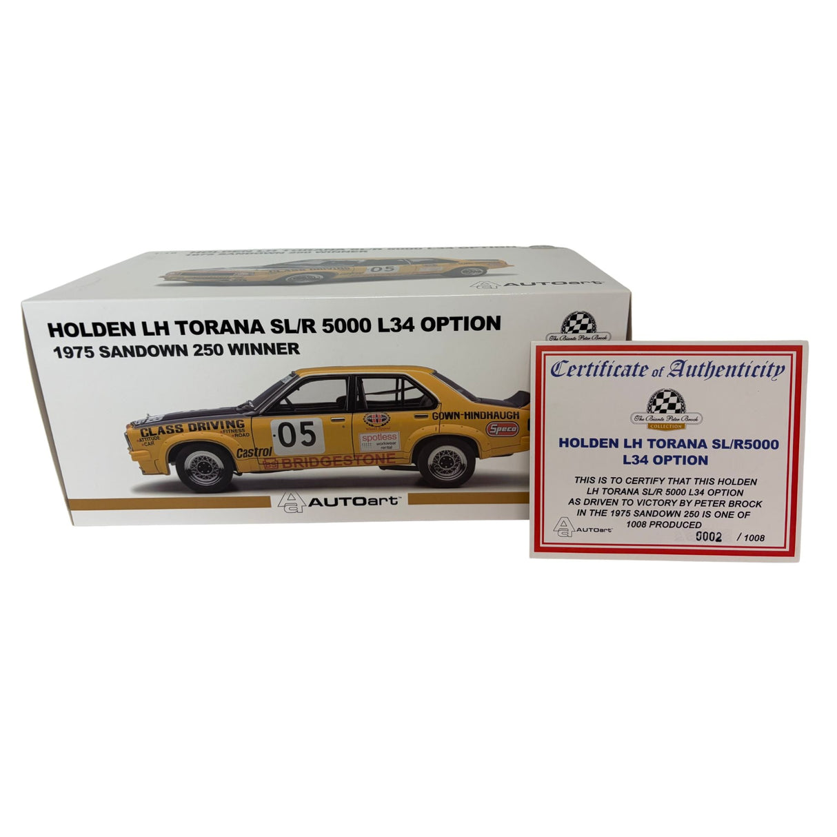 Certificate #2 - HOLDEN TORANA LH L34 SANDOWN 500 WINNER 1975 #05 BROCK/SAMPSON - 1:18 Scale Diecast Model Car