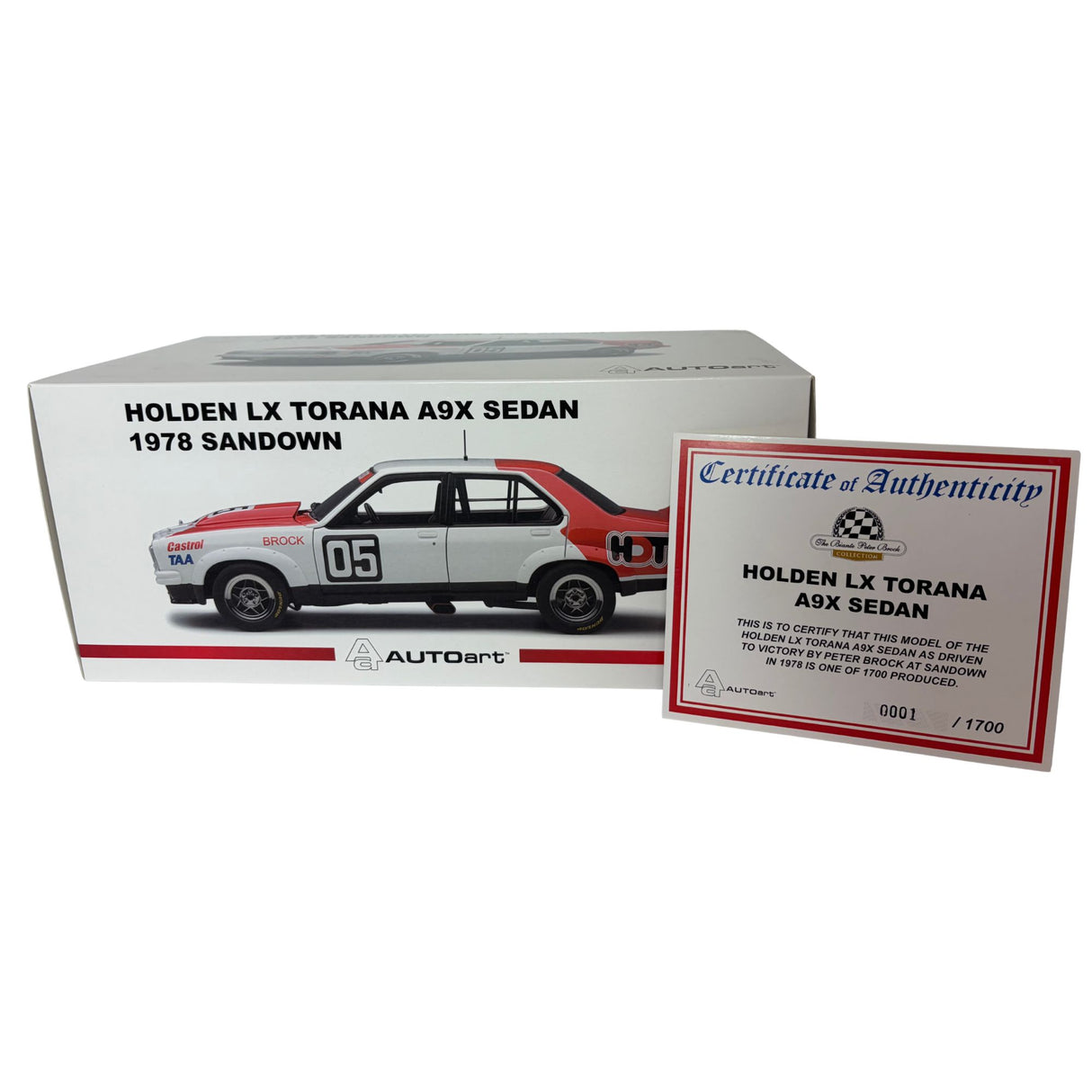 Certificate #1 - HOLDEN TORANA LX A9X SEDAN SANDOWN 1978 #05 PETER BROCK - 1:18 Scale Diecast Model Car