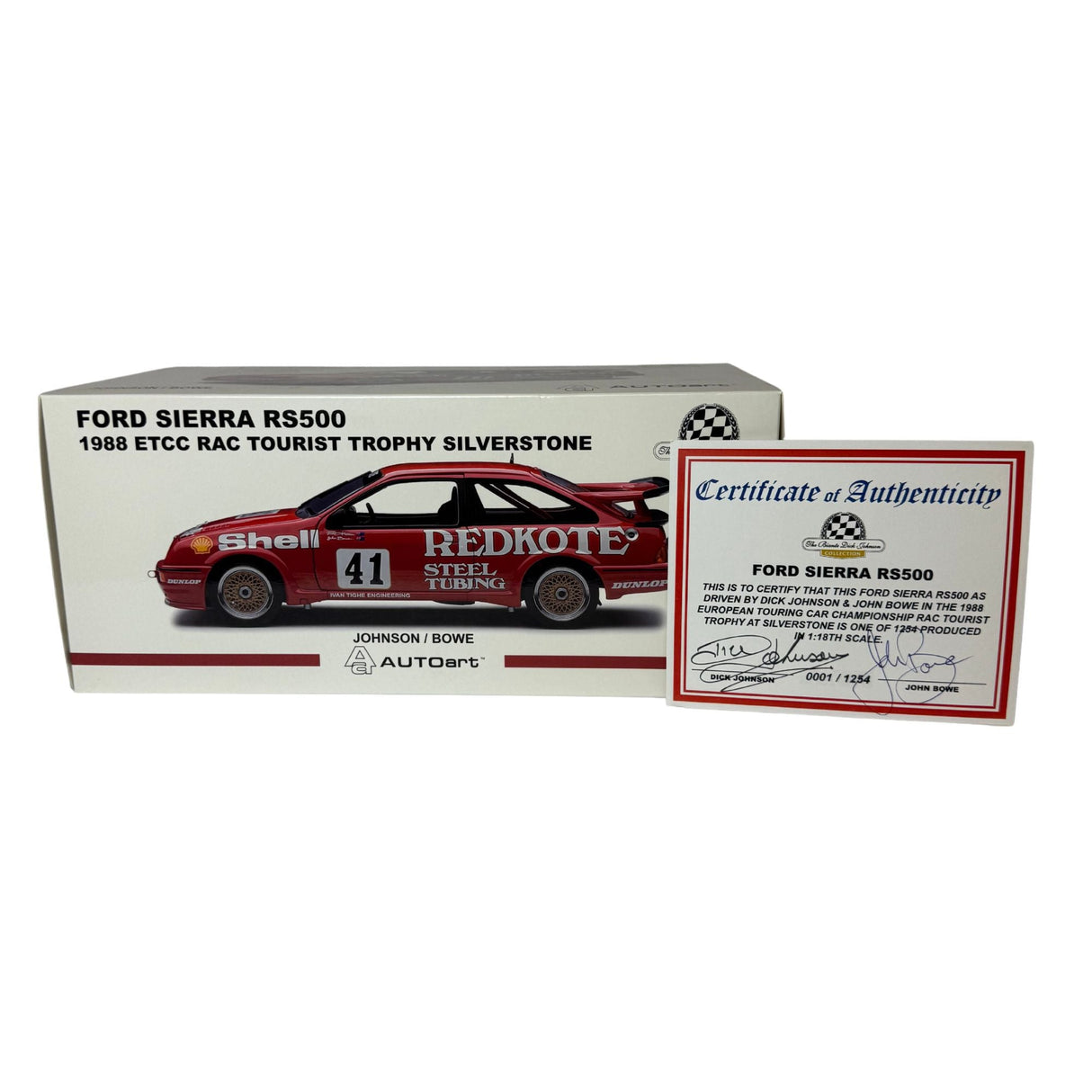 Certificate #1 - Ford Sierra RS500 - 1988 ETCC RAC Tourist Trophy Silverstone - #41 Johnson & Bowe - 1:18 Scale Diecast Model Car