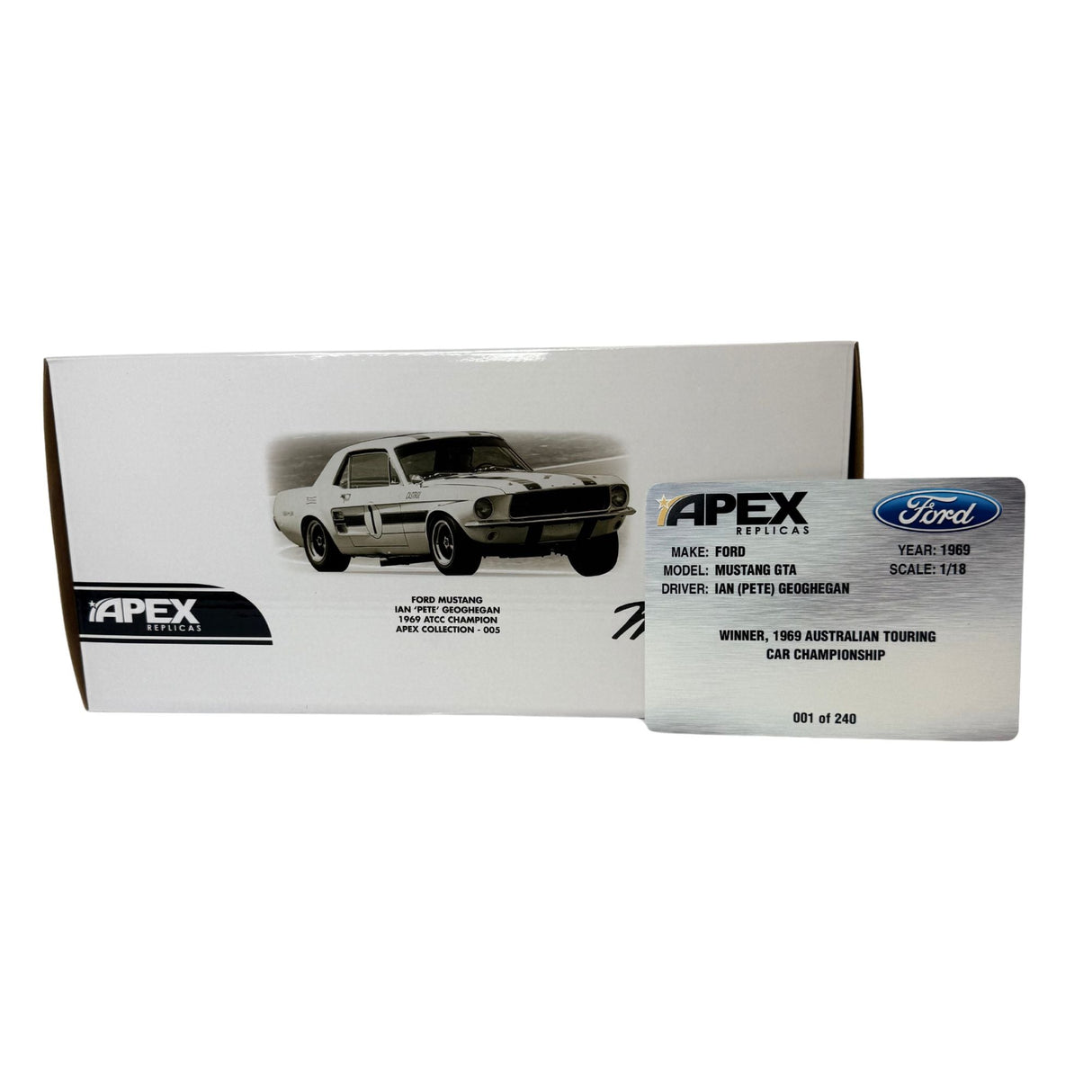Certificate #1 - FORD MUSTANG IAN 'PETE'GEOGHEGAN 1969 ATCC CHAMPION APEX COLLECTION 005 - 1:18 Scale Resin Model Car